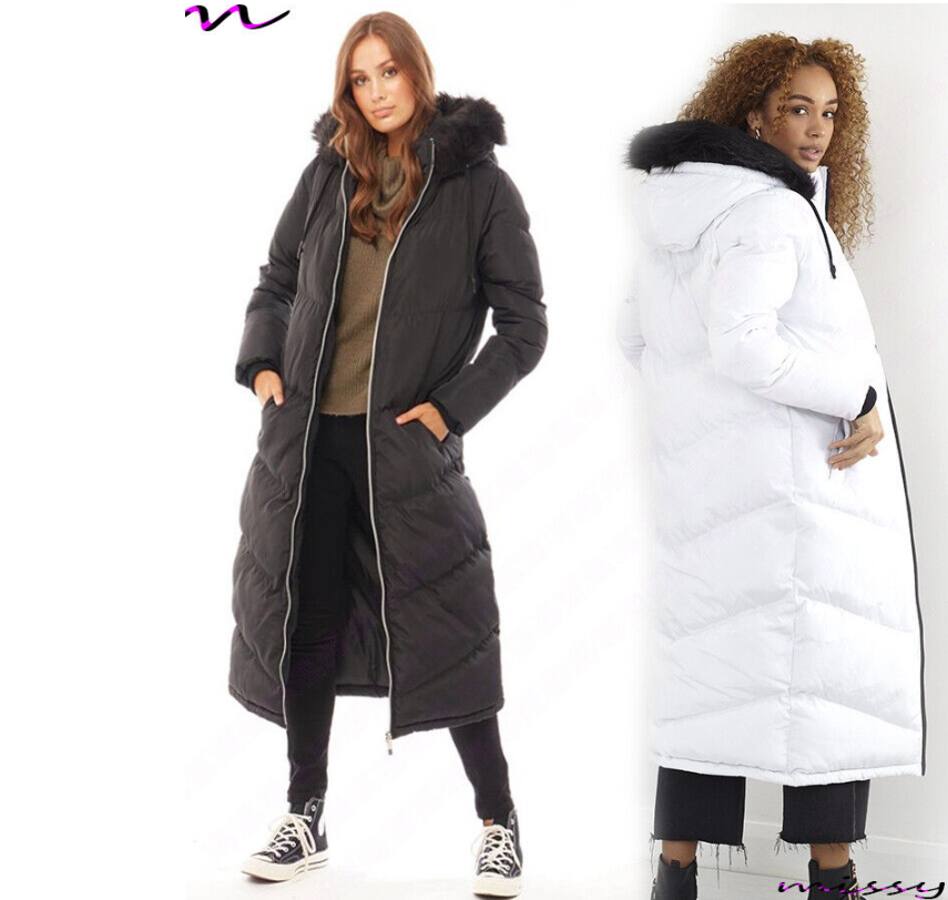 NEW Womens LADIES MAXI LONG PUFFER PARKA Quilted WINTER COAT FUR HOOD LONG