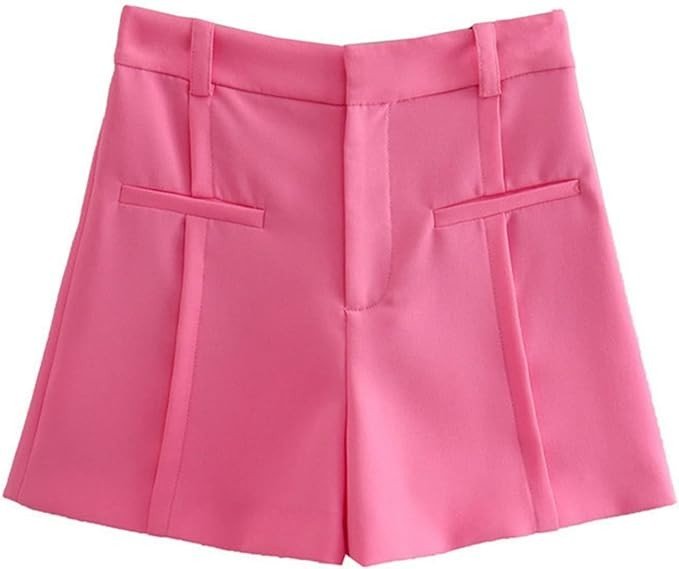 Women High Waist Shorts Wide Leg Tailored Shorts Solid Zip Fly Work Office Shorts with Pocket