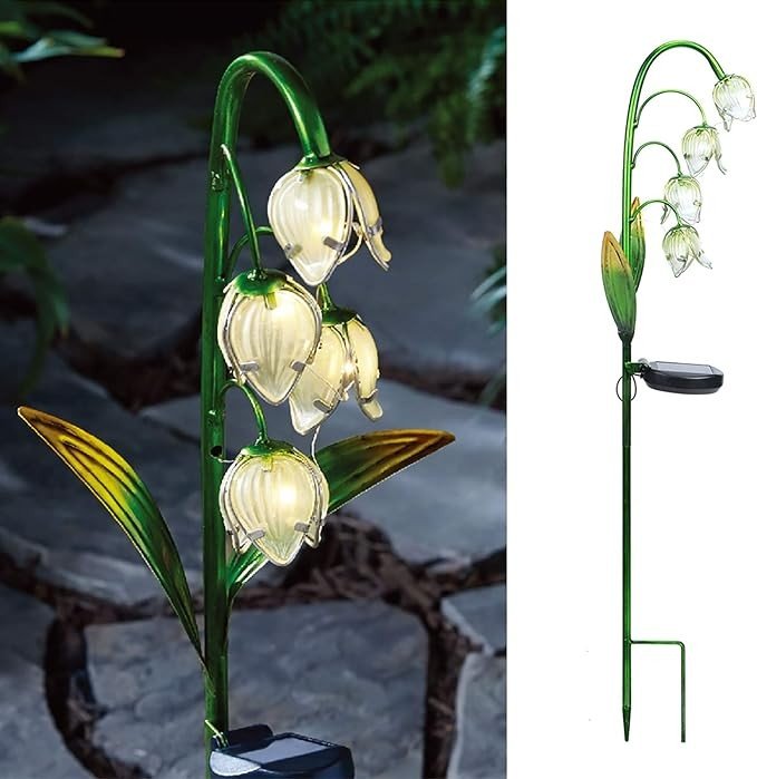 VCUTEKA Solar Garden Decor Stake Outdoor Light Glass Flower Stake for Yard Lawn Decor Backyard Decorations