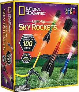 NATIONAL GEOGRAPHIC Air Rocket Toy – Ultimate LED Rocket Launcher for Kids, Stomp and Launch the Light Up, Air Powered, Foam Tipped Rockets up to 100 Feet