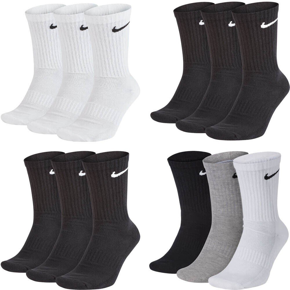 Nike Mens Womens 3 Pairs Everyday Crew Socks Lightweight Gym Training Socks