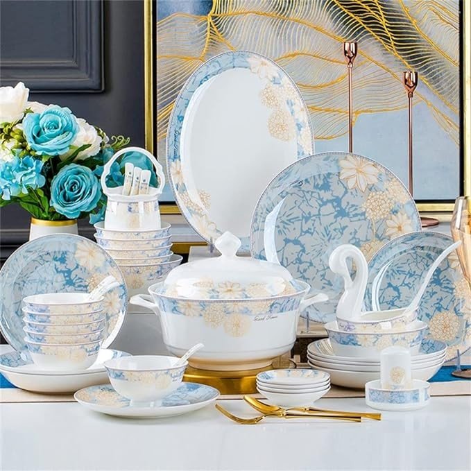 ZHcowe 60 Piece Bone China Tableware Sets Food Bowl Sushi Dishes Ramen Plates Dinner Set Utensils for Kitchen Accessories