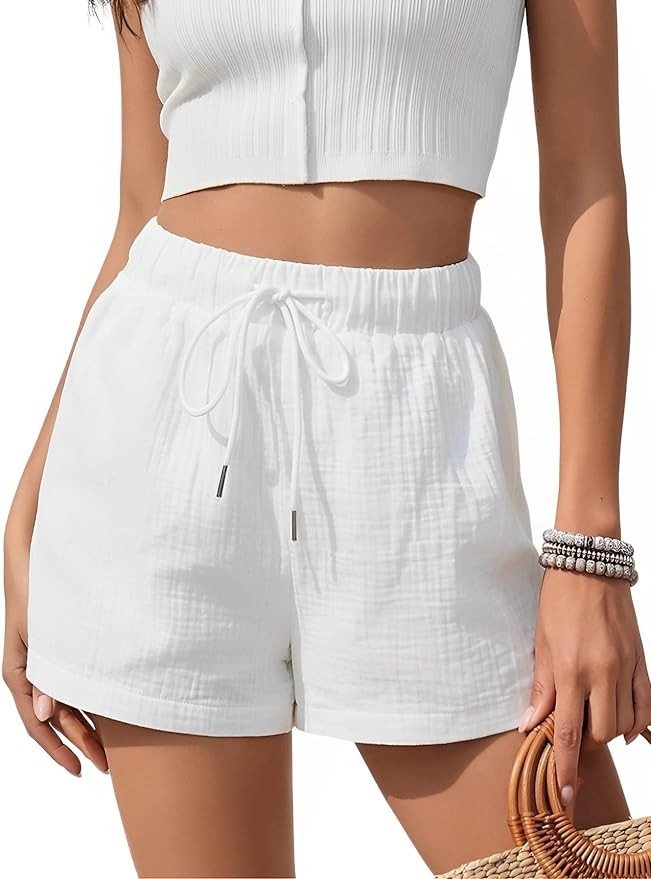 Floerns Women's Solid Drawstring High Waist Wide Leg Workout Shorts