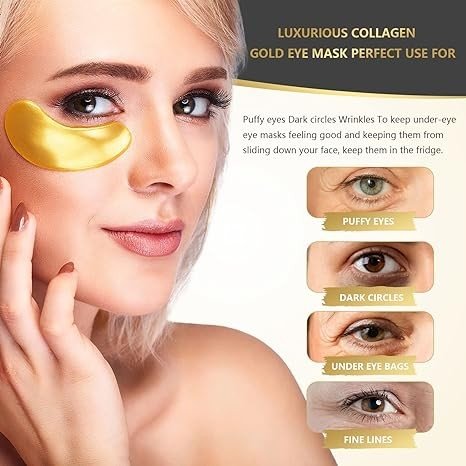 W WATLUSY FOR EYE 24K Gold Eye Mask, 30 Pairs, Natural Anti-aging Eye Pads for Puffy Eyes, Dark Circles, and Eye Bags with Amino Acid & Collagen, with Revitalize and Hydrate Your Skin