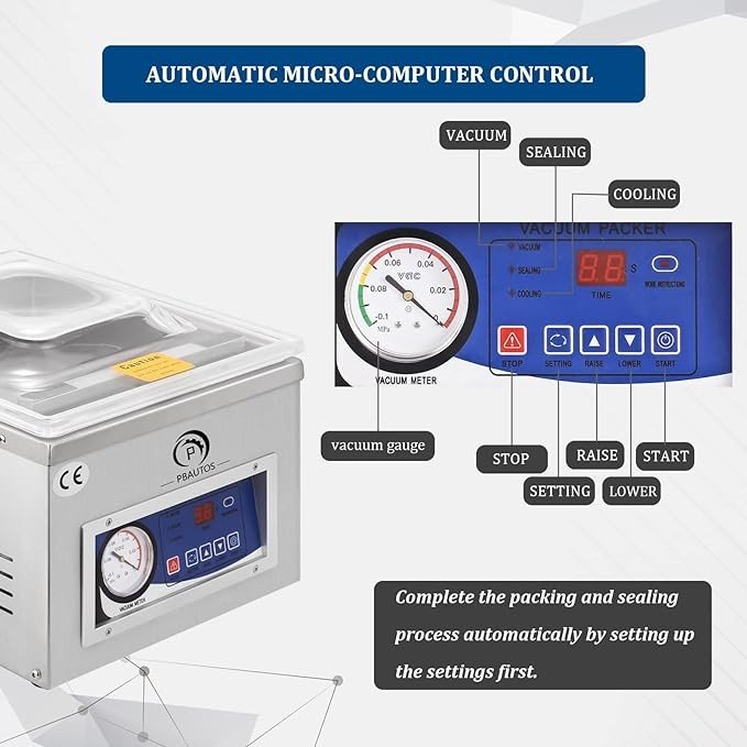P PBAUTOS Chamber Vacuum Sealer Machine, with Micro Computer Control, DZ260A 110V/60Hz Food Packaging Sealer Machine with 6.5CBM/h Pump Rate, Applied in Home Kitchen and Commercial Use