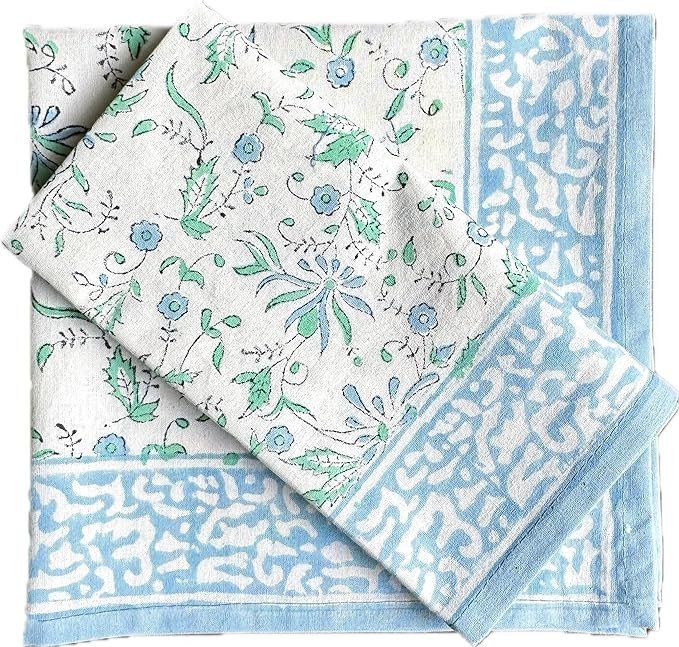 ATOSII Aster Blue 100% Cotton Spring Summer Cloth Designer Dinner Napkins, Handblock Print, Washable Durable Linen for Everyday Use Weddings Outdoors Mothers Day Gifting I 20 X 20 Inches I Set of 4