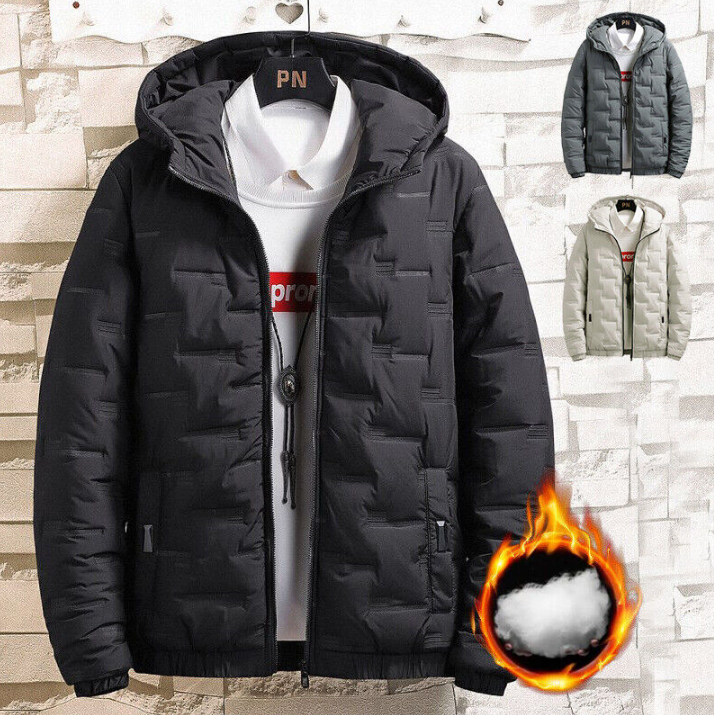 Men's Puffer Jacket Quilted Padded Winter Warm Bubble Hooded Full Zip Coat Tops