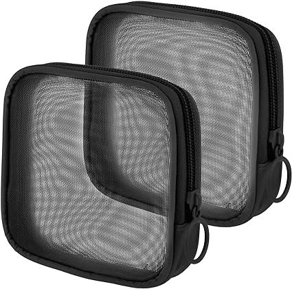 Qianyu 2 Pieces Mesh Makeup Bag Travel Toiletry Cosmetic Bag Mini Mesh Toiletry Organizing Zipper Pouch Purse Personal Care Trip Makeup Bag for Home Office Travel Daily Accessories(Black)