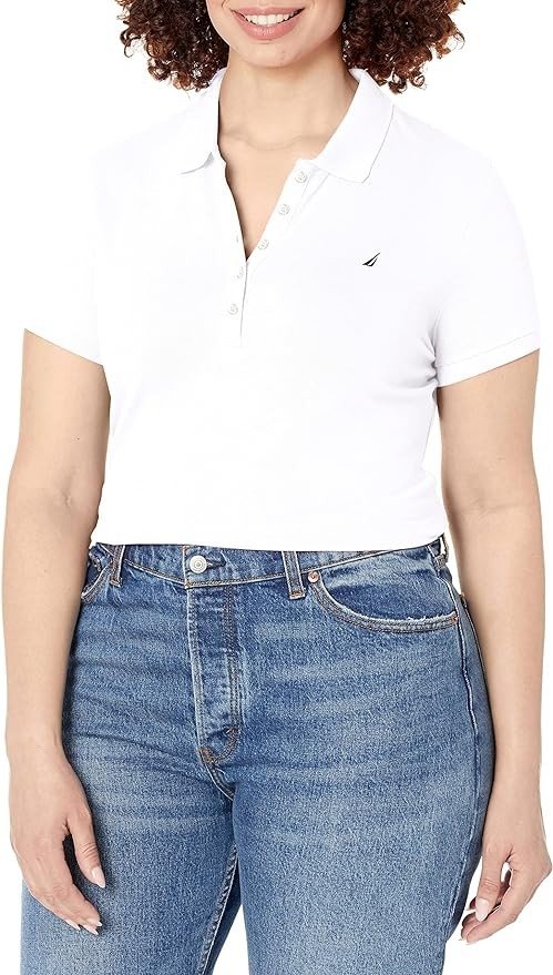 Nautica Women's 5-Button Short Sleeve Cotton Polo Shirt
