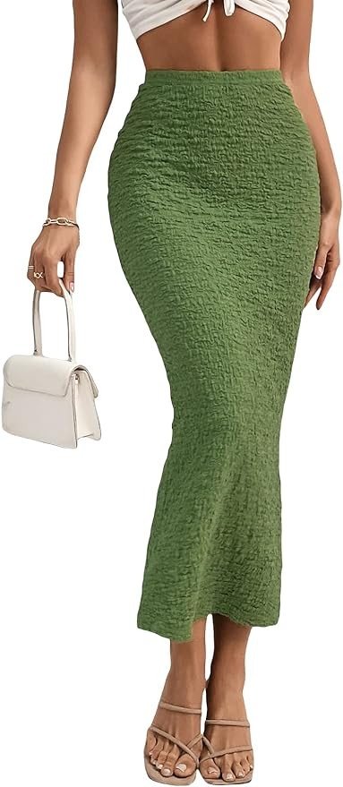GORGLITTER Women's Texture Bodycon Maxi Skirt High Waist Pencil Long Skirts