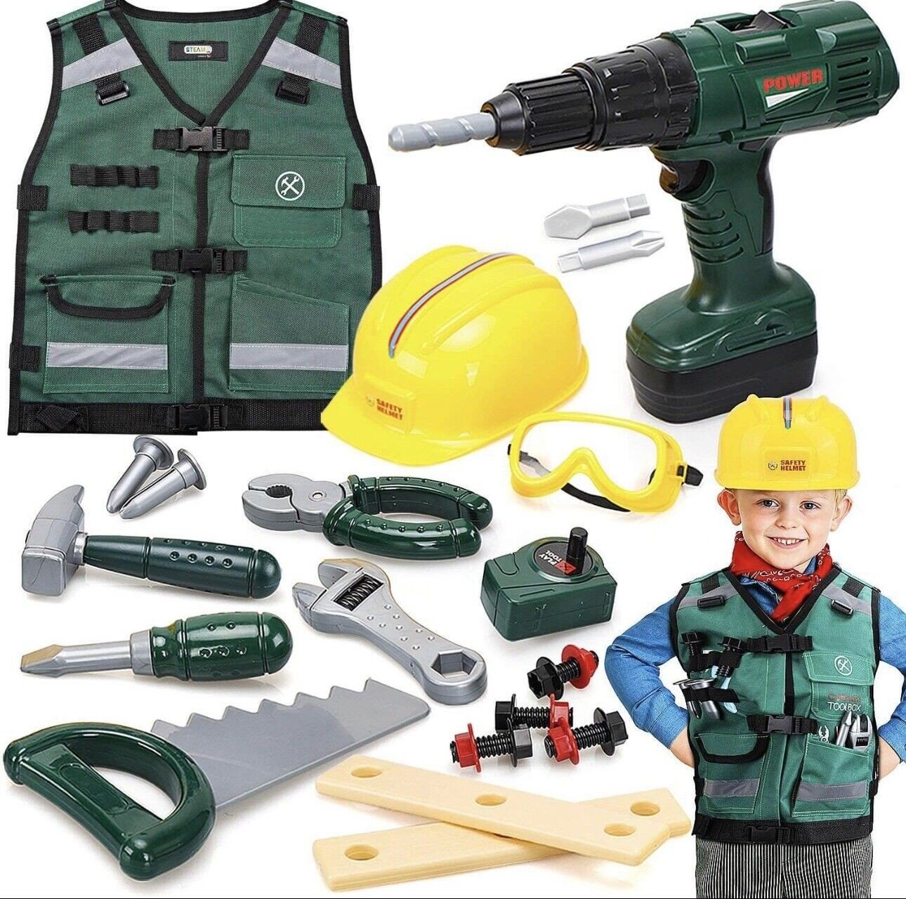 STEAM Life Kids Toddler Tool Set for Boys with Electric Toy Drill, Toy Tool Set