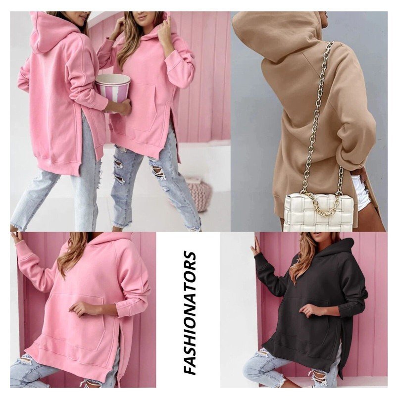Womens Fleece Hooded Ladies Long Sleeve Zip Up Sweatshirt Pockets Jacket Dress