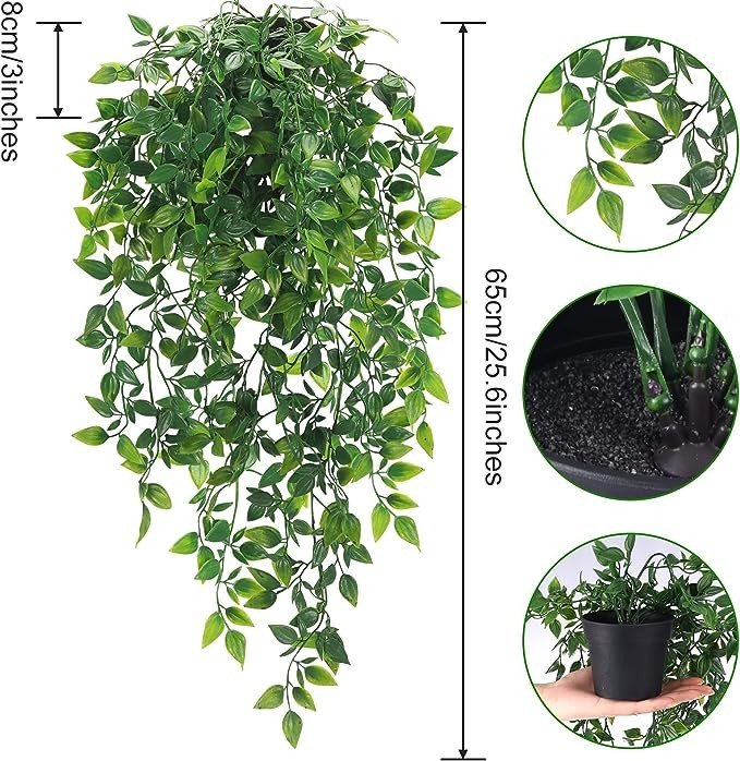 Whonline Fake Hanging Plants, Artificial Potted Plants for Indoor Outdoor Aesthetic Office Living Room Shelf Decor (1 Pack)