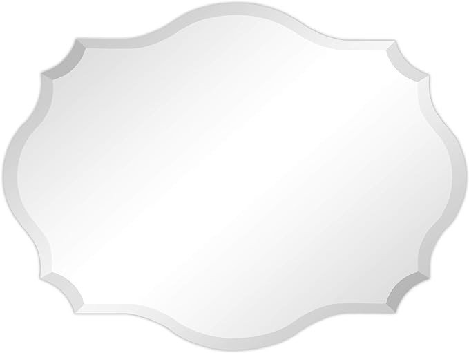 Empire Art Direct Frameless Prism Modern Wall Mirror 1"-Beveled Edge Ready to Hang for Bathroom, Vanity, Bedroom, 24" x 32", Oblong Scalloped