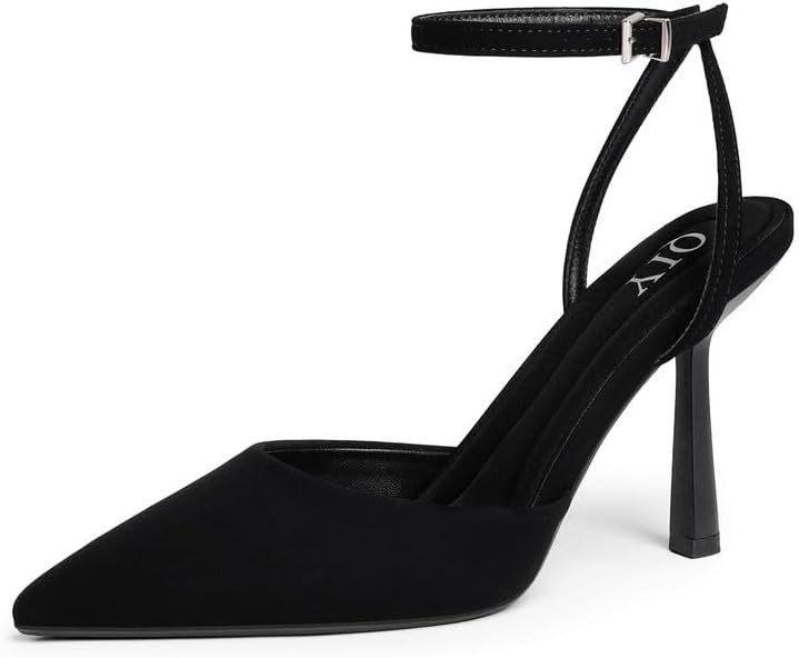 QIY Closed Toe Ankle Strap Heels Women Pumps Pointed Toe Heeled Sandals for Women Stiletto Wedding Dress Shoes
