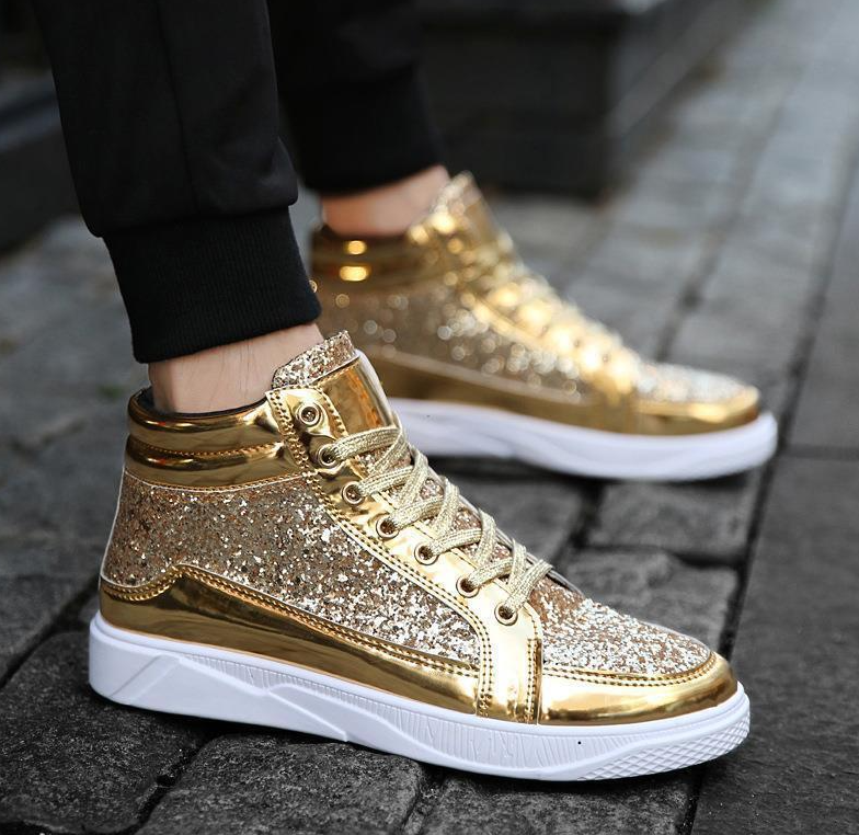 Mens Sequin Ankle Boots Flat Lace Up High Top Shiny Casual Fashion Trend Shoes | Etsy