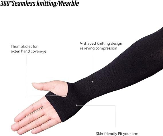 QXURkut Arm Sleeves for Women Men, 5 Pairs Cooling UPF50 UV Protection Sun Sleeves Sports Compression Sleeves to Cover Arms, Thumb Hole, Black