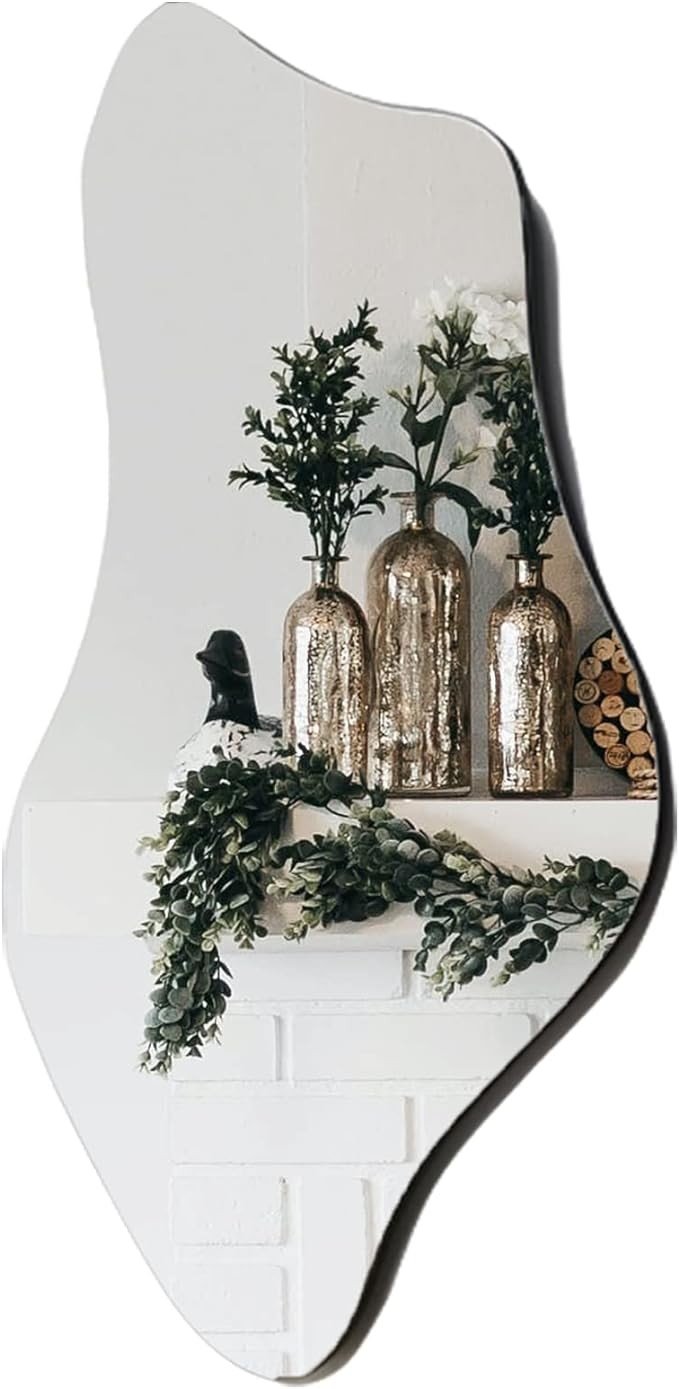 TUSIWIT Irregular Wall Mirror Asymmetrical Mirrors for Wall,Modern Shaped Wavy Mirror for Wall 31.5 x18.9 inch Frameless Mirror Wall Décor Funky Mirror for Living Room Bathroom Bedroom Entryway