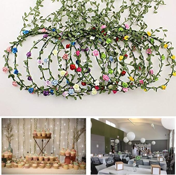 65 Ft Artificial Vines,Artificial Eucalyptus Leaf Garland Fake Hanging Plants Leaves Wreath Foliage Green Leaves Ribbon Decorative Wreath Accessory Wedding Wall Crafts Party Décor （Green-65 Ft）