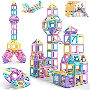 Rurvale 44Pcs Magnetic Blocks Basic Set, Toddler Girl Toys, Birthday Gifts Ideas for Girls Age 3-5, Magnetic Building Tiles, Montessori Toddler Kids Magnet Toys Gifts for 3 4 5 6 7 Year Old Girls