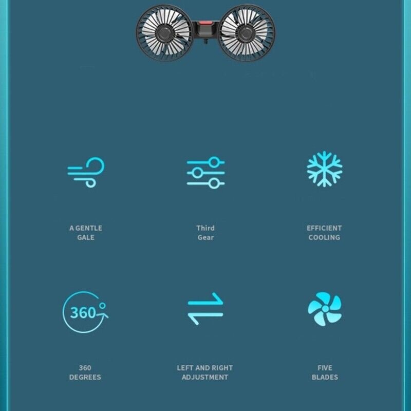 USB Fan Car Electric Clip Cooling Fans USB Powered 5V 2A 360 Degree Rotatable