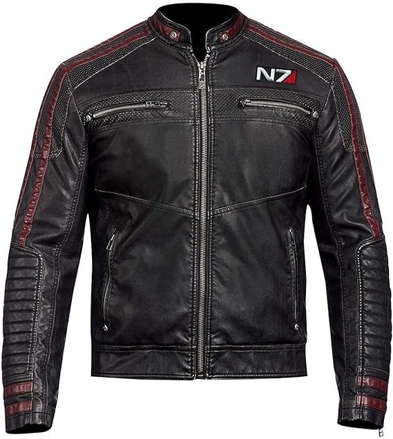 Mass Effect 3 N7 Commander Shepard Gaming Motorcycle Black Real Sheepskin Leather Jacket