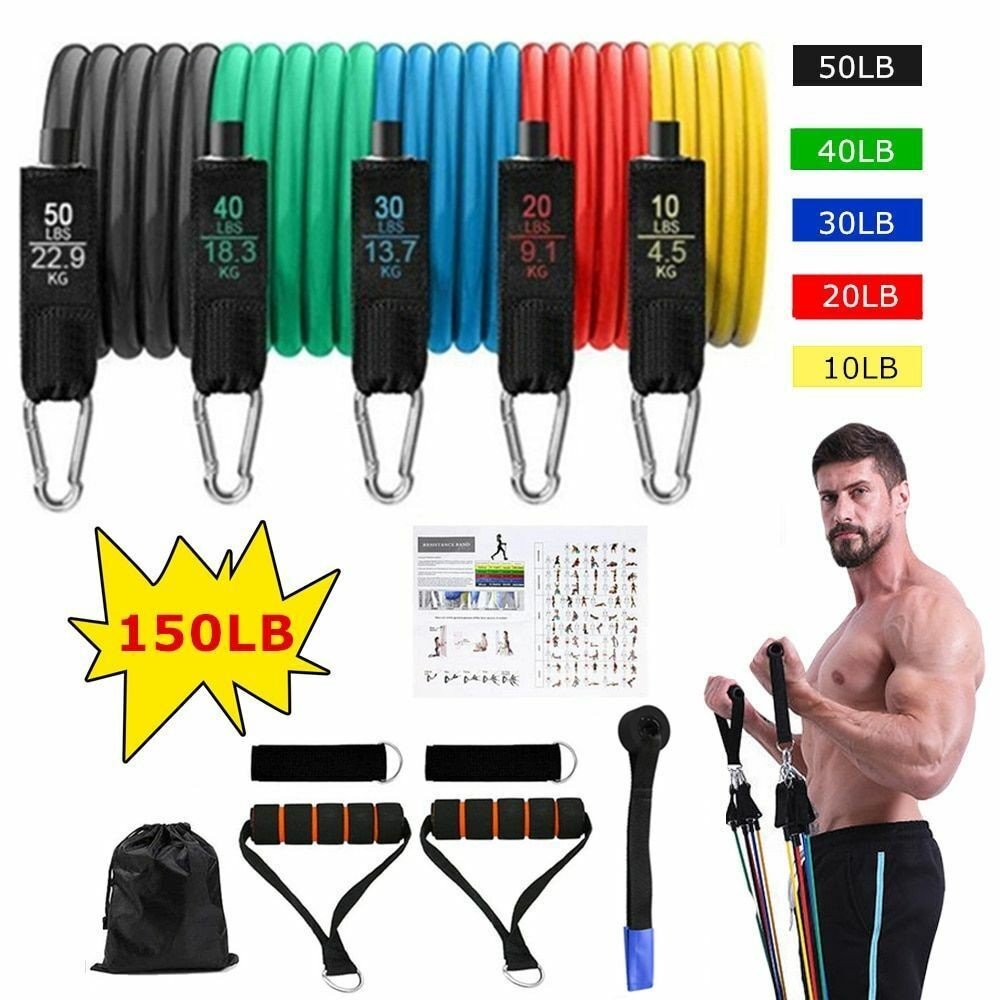 Resistance Bands Set Workout Gym Pull Rope Latex Tube Sports Equipment 250lbs