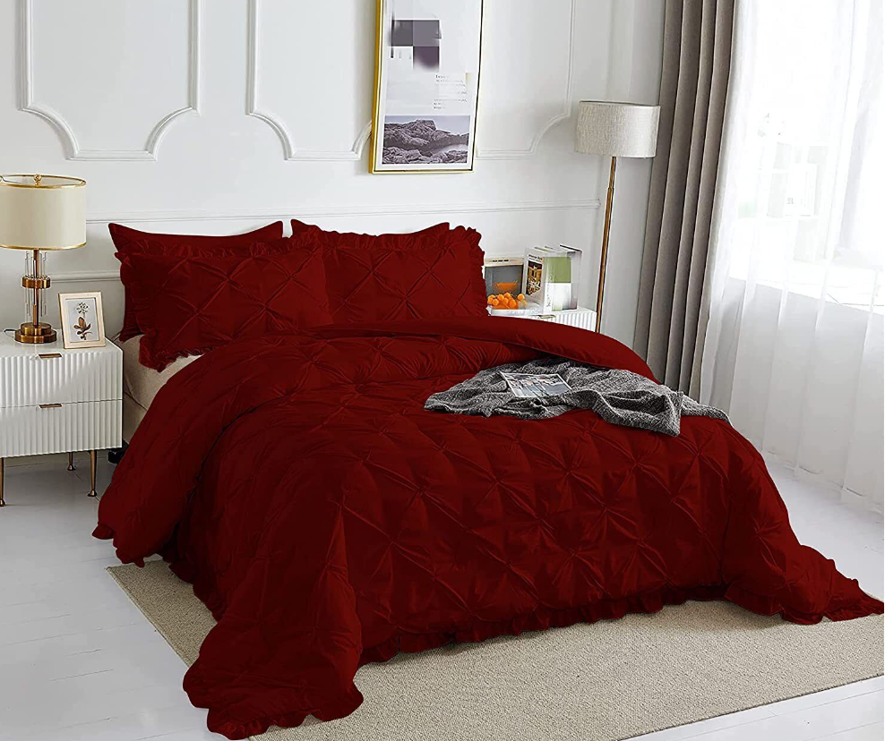 3 PC Pinch Pleated Comforter Set Egyptian Cotton 1000 TC All Size & Solid Color