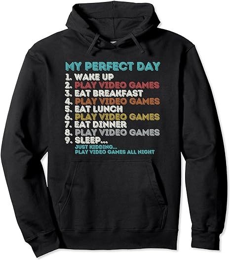 Vintage Retro My Perfect Day Gaming Apparel Funny Gamer Pullover Hoodie