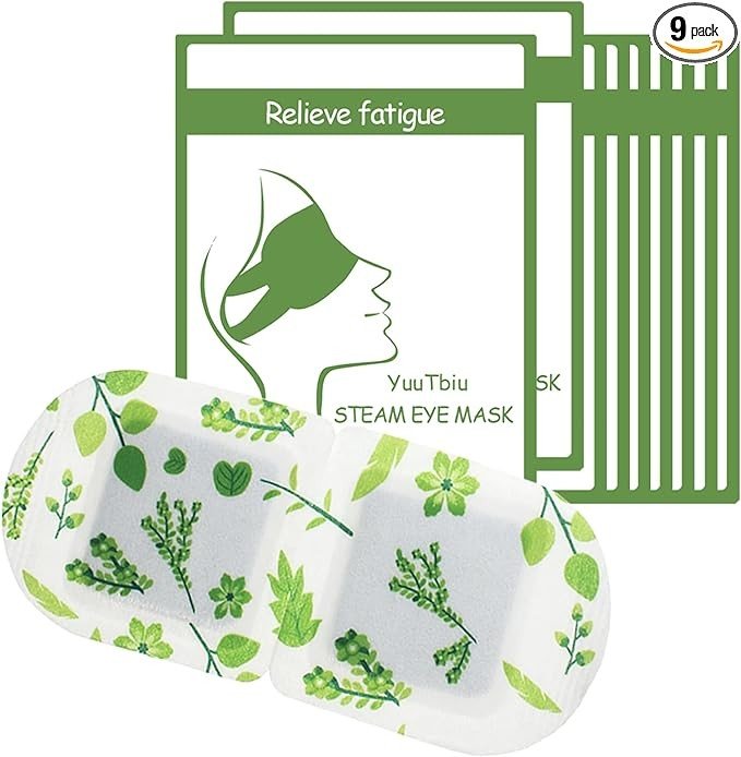 Yuutbiu Steam Eye Mask, Travel Essentials for Sleeping, Heated Eye Mask for Dry Eyes, Warming Compress for Puffiness, Disposable Relaxing Gifts, 9 Packs