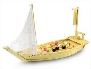 THY COLLECTIBLES Wooden Japanese Sashimi Sushi Boat Plate Serving Tray With Fishing Net (32" (80cm))