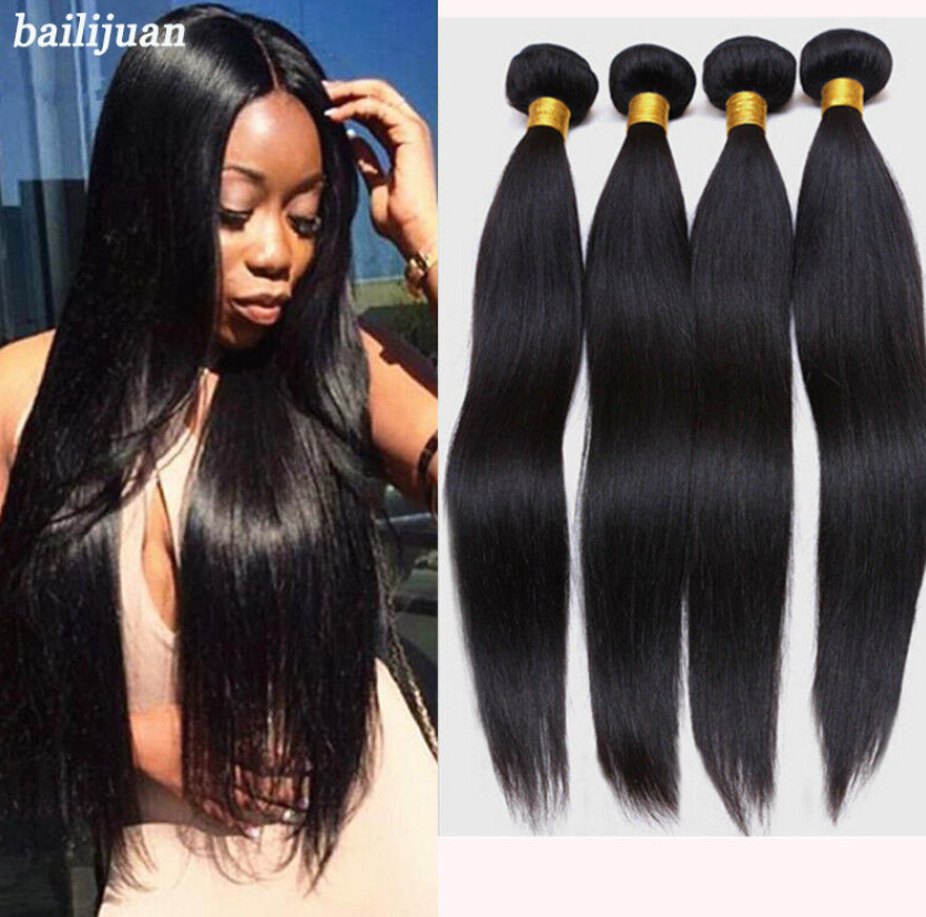 4 Bundles Unprocessed Virgin Brazilian Straight Human Hair Weave Weft Extensions