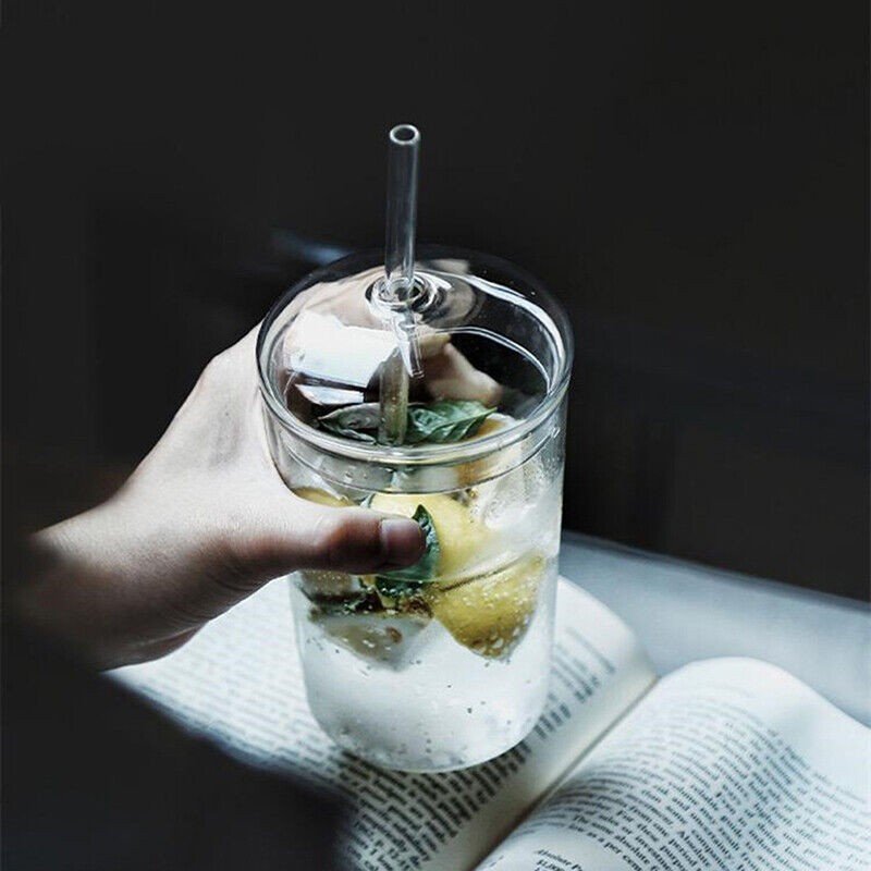 450ml Glass Cup With Lid and Straw Transparent Tea Coffee Cup Juice Glasses Mug
