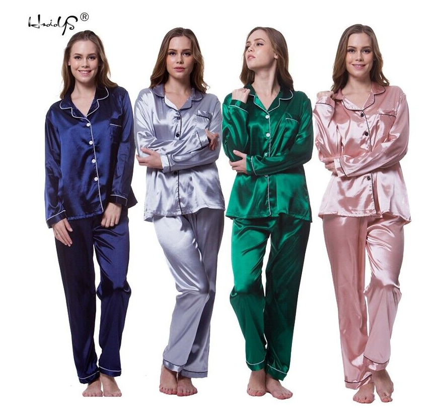 Women's Satin Pajama Set Classic Button Down Loungewear Long Sleeve Sleepwear Pj