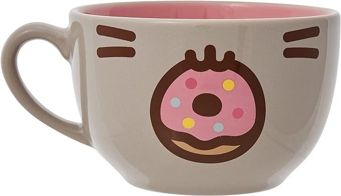 Enesco Pusheen The Cat Donut Face Latte Coffee Mug, 18 Ounce, Multicolor