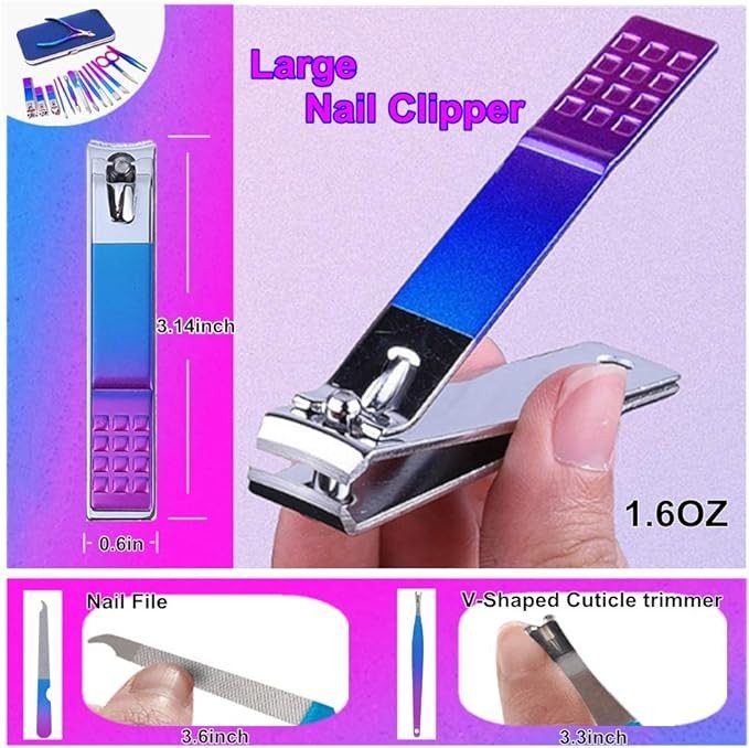 SHICEN Manicure Set, Professional Nail Clippers Kit, Pedicure Care Tools, Professional Women Grooming Kit -Premium Stainless Steel with Blue Travel Case Set 15PC Great Gift(Colorful)