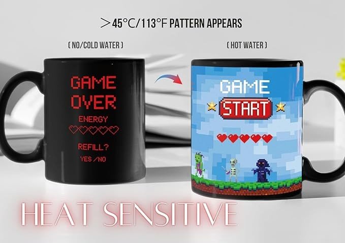 Gamer Gifts for Men Teen, Gaming Coffee Mug, Ceramic Color Changing Mug, Gift Idea 12oz- Game Over