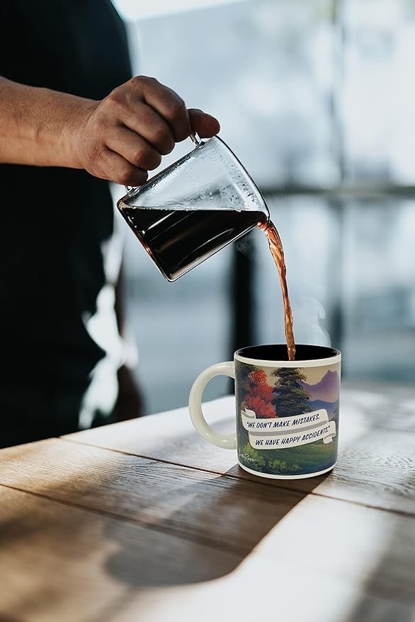 The Unemployed Philosophers Guild Bob Ross Heat Changing Mug - Add Coffee or Tea and a Happy Little Scene Appears - Comes in a Fun Gift Box
