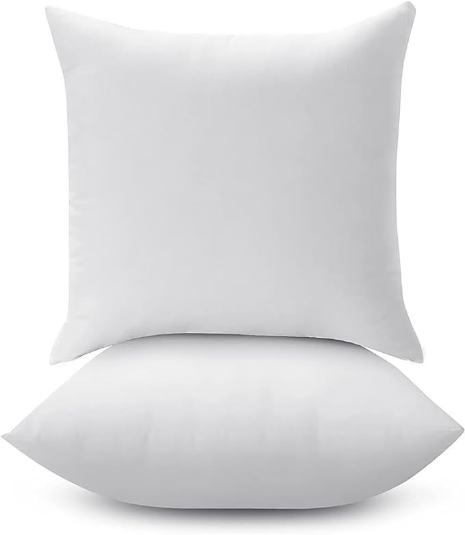 LANE LINEN 18 x 18 Throw Pillow Insert - Pack of 2 White, Down Alternative Pillow Inserts for Decorative Pillow Covers, Throw Pillows for Bed, Couch Pillows for Living Room