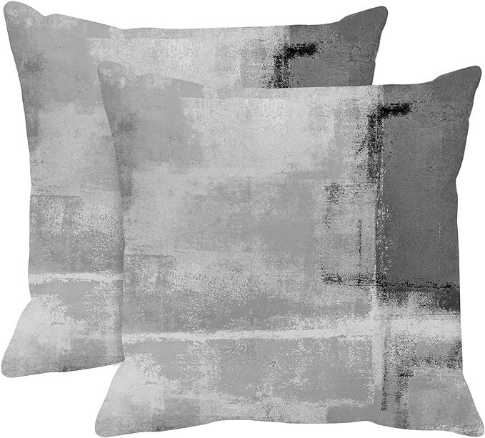 Britimes Throw Pillow Covers Modern Home Art Decor, 18 x 18 Inches Set of 2 Abstract Oil Painting Pillowcases for Bedroom, Living Room, Cushion Couch Sofa, Abstract White Grey