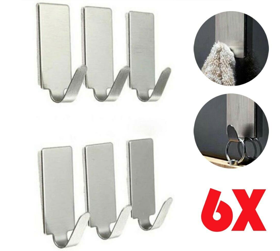 6PCS Self Adhesive Wall Sticky Hooks Strong Stainless steel Door Hook Holder UK